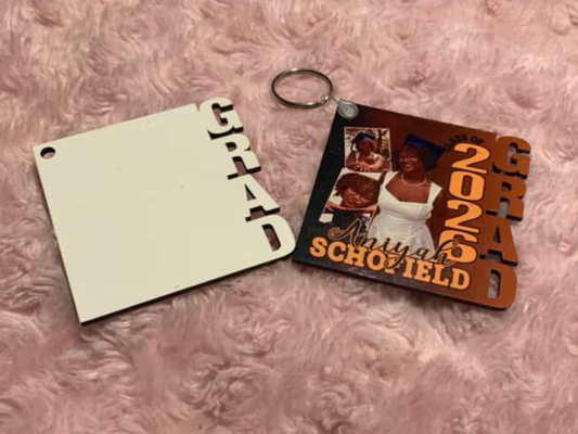 2-Sided Graduation Keychain | 3x3 Sublimated MDF GRAD 2026 Keychain | Personalized Graduation Gift