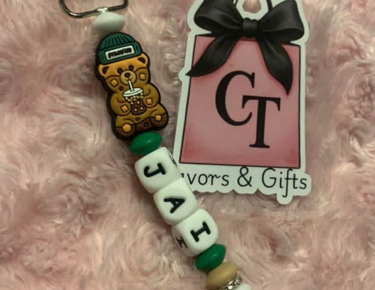 Name Bead Bag Charm with Clip – Custom Name Charm for Backpacks, Purses & Bags