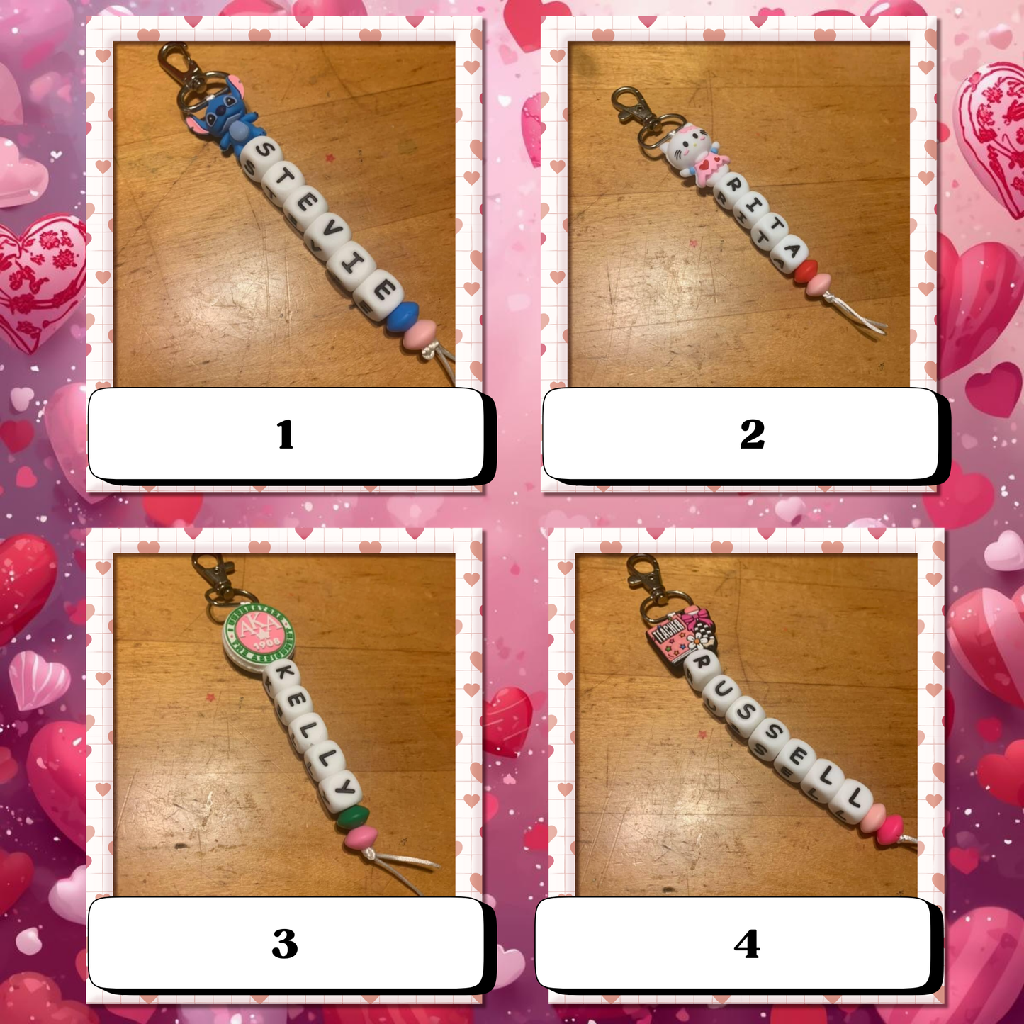 Personalized Name Bead Keychain with Clip – Custom Name Bag Charm, Backpack Keychain, Gift for Kids & Adults