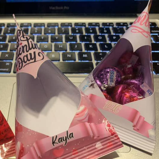 Mini Triangle Candy Favor Bags with Heart Window (Filled or Empty)