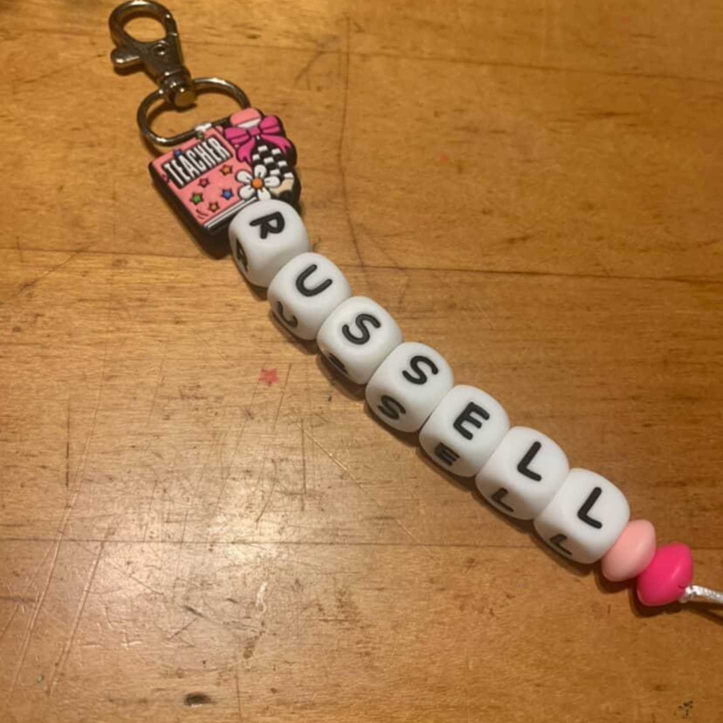 Personalized Name Bead Keychain with Clip – Custom Name Bag Charm, Backpack Keychain, Gift for Kids & Adults