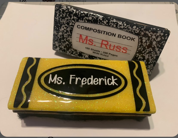 Handmade Glitter Resin Dry Eraser – Composition Notebook & Crayon Design | Whiteboard Accessory