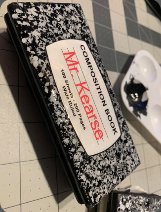 Handmade Glitter Resin Dry Eraser – Composition Notebook & Crayon Design | Whiteboard Accessory