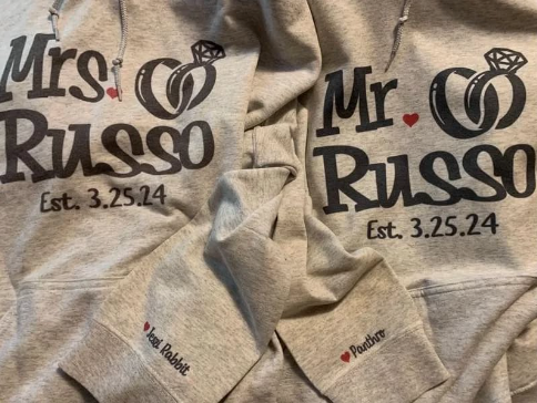 Mr. & Mrs. Hoodie Set – Personalized “Heart on the Sleeve” (2 Hoodies)