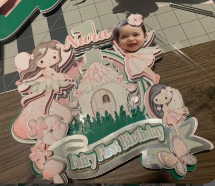 Deluxe Light-Up Cake Topper with Shaker | 7–8 Inch | Personalized Multi-Layer Decoration