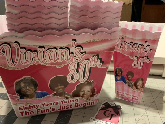 Custom Popcorn Boxes – Personalized Movie Night, Party, or Favor Boxes Sets of 6 or 12