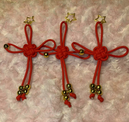 Chinese Lucky Knot Keychain – Red New Year Good Luck Charm with Gold Beads