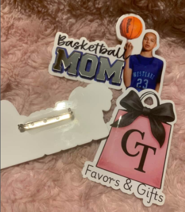 Personalized Sports Mom Button | Custom Athlete Photo Pin