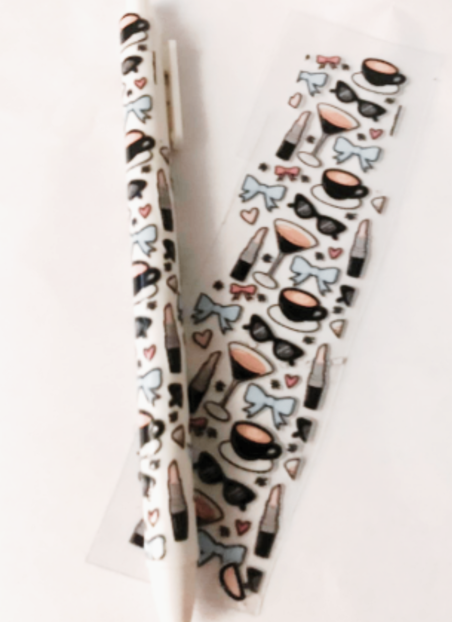 Blue Bow, Lipstick & Sunglasses Pen Wrap — UV DTF Pen, Blank, or Wrapped Pen