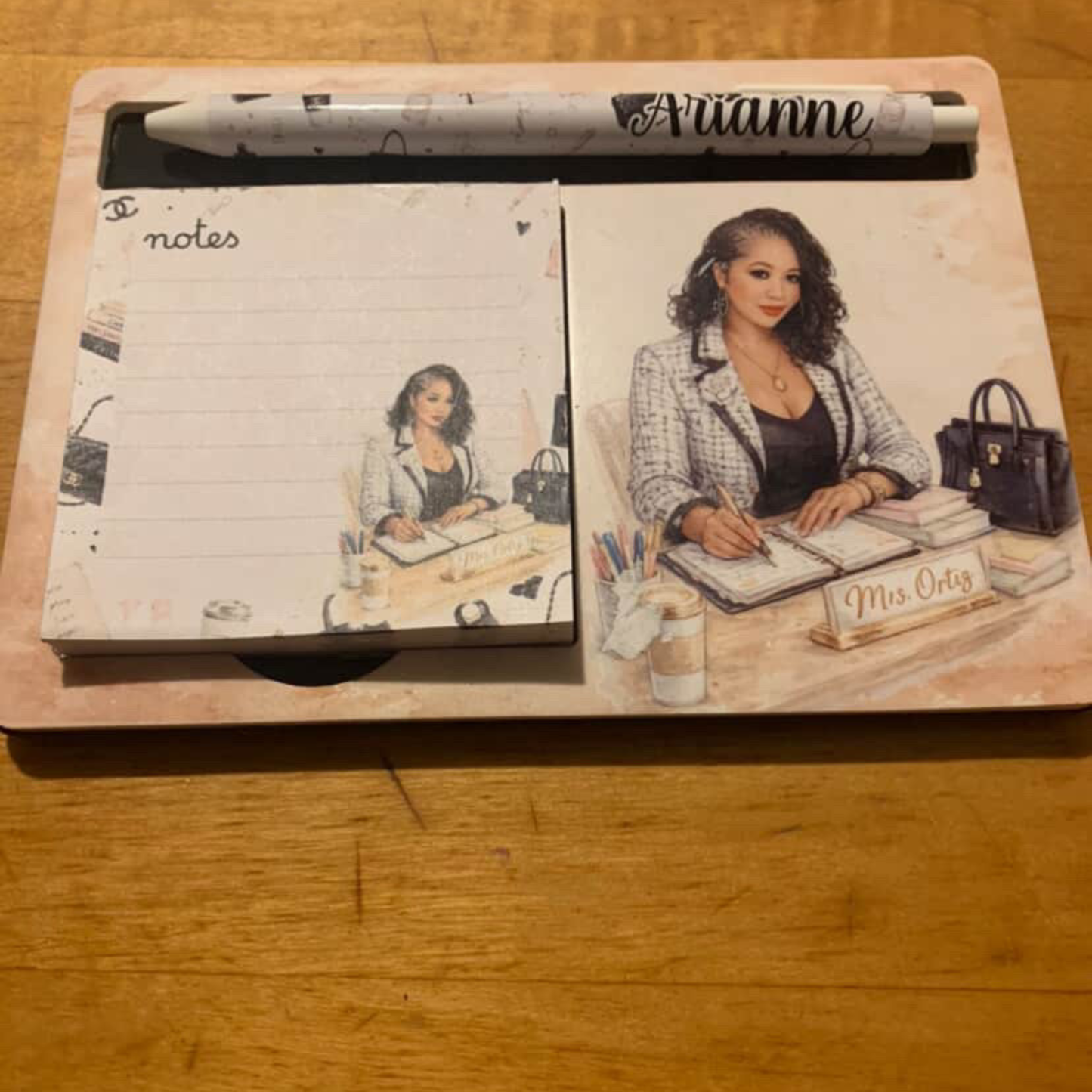 Personalized Notepad Holder with Pen | Custom Desk Organizer | Teacher Gift | Office Desk Accessory | Personalized Gift for Coworker